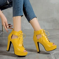 sgesvier 2021 summer fashion shoelaces peep toe platform high heels zipper party sexy woman shoes sandals plus size 34 50