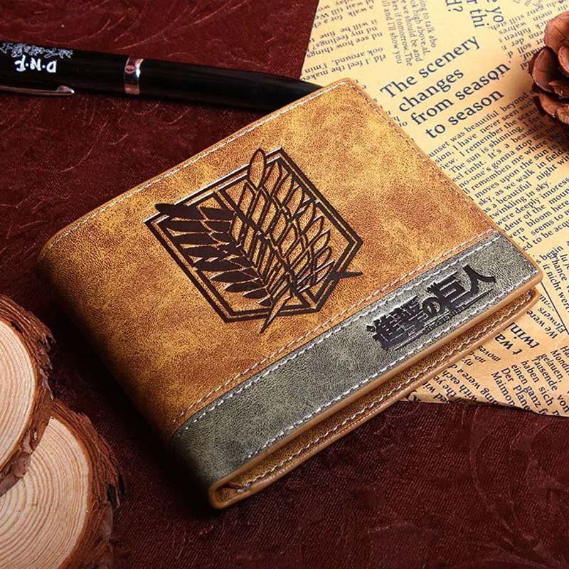 Attack On Titan Аниме меч искусство онлайн кошелек хаки кожа короткая карта и фото держатель кошелек для подарка мешок денег - Цвет: Attack On Titan