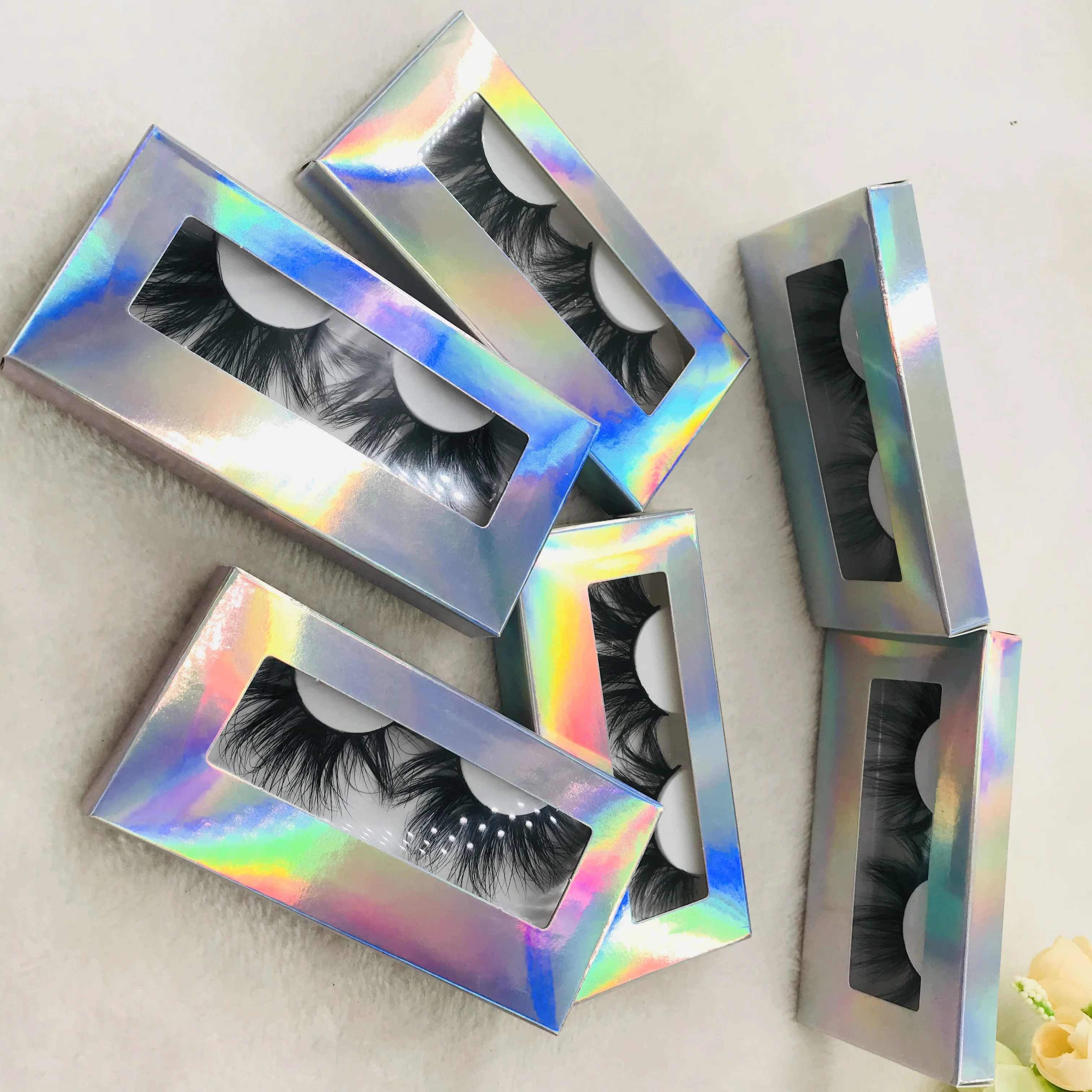 6 парт/лот норковые 5D ресницы пушистые короткие на заказ голографические коробки