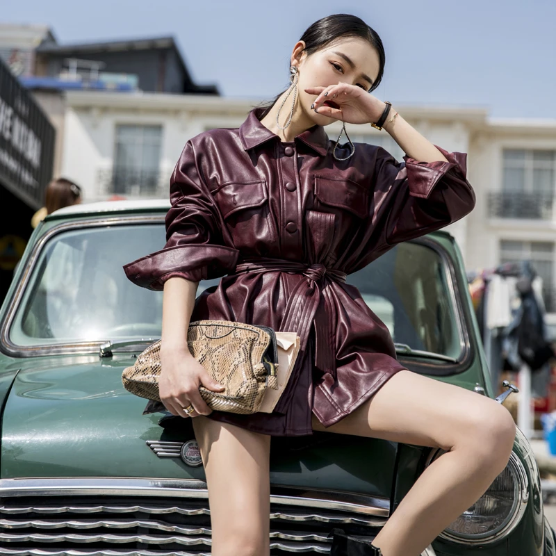 Модная Свободная Женская куртка из искусственной кожи с карманами модное