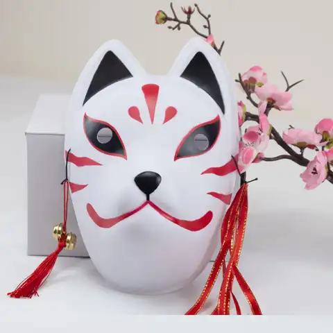 Полнолицевая маска японской лисы, костюм кицунэ масок, маскарадные маски лисы, японская маска из ПВХ, праздничные маски кабуки, костюм для к...