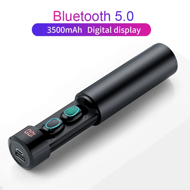 Светодиодный bluetooth-наушник с сенсорным экраном, мини TWS, беспроводные наушники V5.0, 6D, стерео звук, 3500 мА/ч, внешний аккумулятор, IPX6, водонепроницаемые наушники