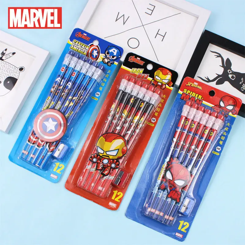 

Disney Marvel Captain America pencil hexagonal log pencil with rubber spiderman pencil kindergarten pupils writing HB pencil