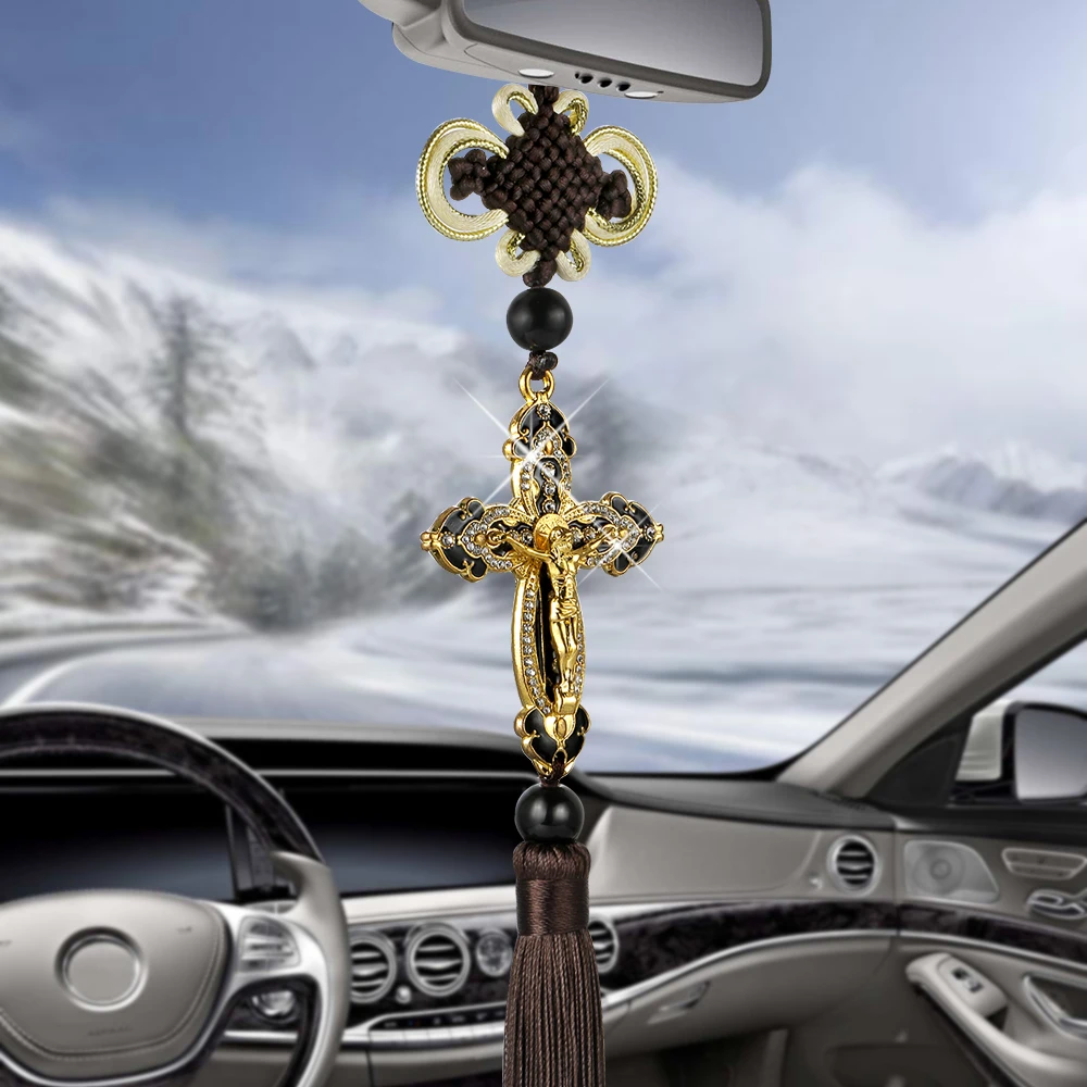 

Новый автомобильный кулон, металлический Алмазный крест с Иисусом, христианские религиозные украшения для зеркала заднего вида автомобиля...