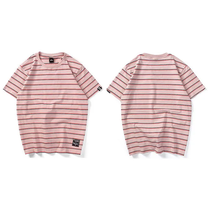 A18738 Pink Harajuku полосатая футболка, мужская повседневная футболка с коротким рукавом, летняя футболка в стиле хип-хоп, уличная одежда, повседневные топы, футболки, черные, белые, зеленые - Цвет: A18738 Pink