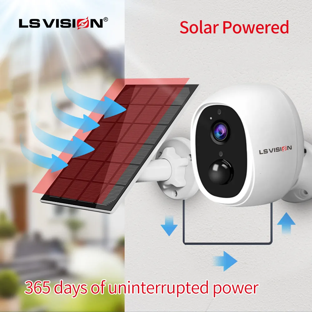 LSVISION Солнечная Wifi IP-камера 1080P HD для наружного монтажа с батареей 2MP Обнаружение людей Двусторонняя аудио связь ИК-ночное видение Безопасность.