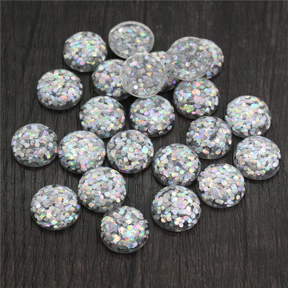 

New Fashion 40pcs 8mm 10mm 12mm White AB Color Flat Back Resin Cabochons Cameo