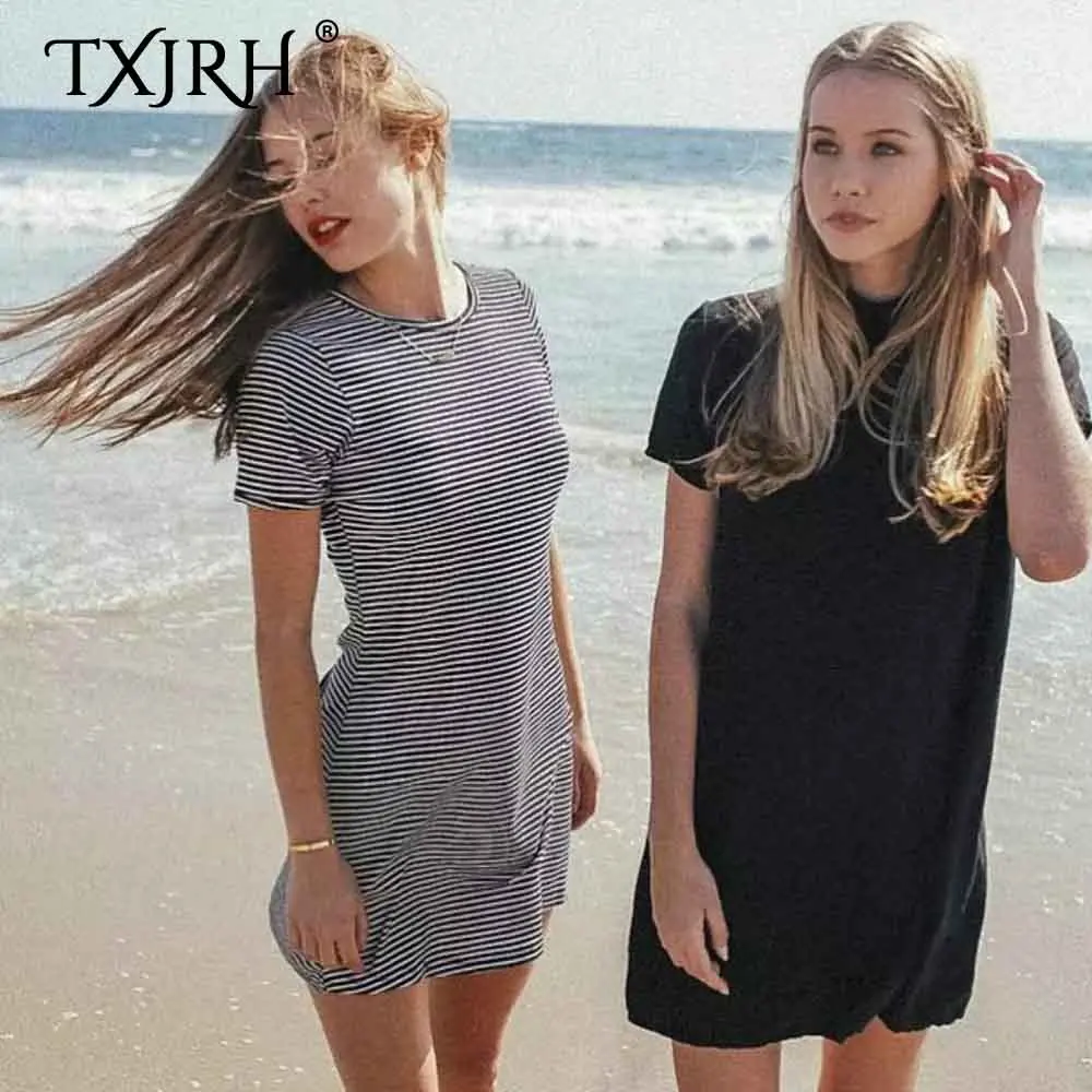 TXJRH сексуальное высокоэластичное тонкое облегающее мини вязаное платье
