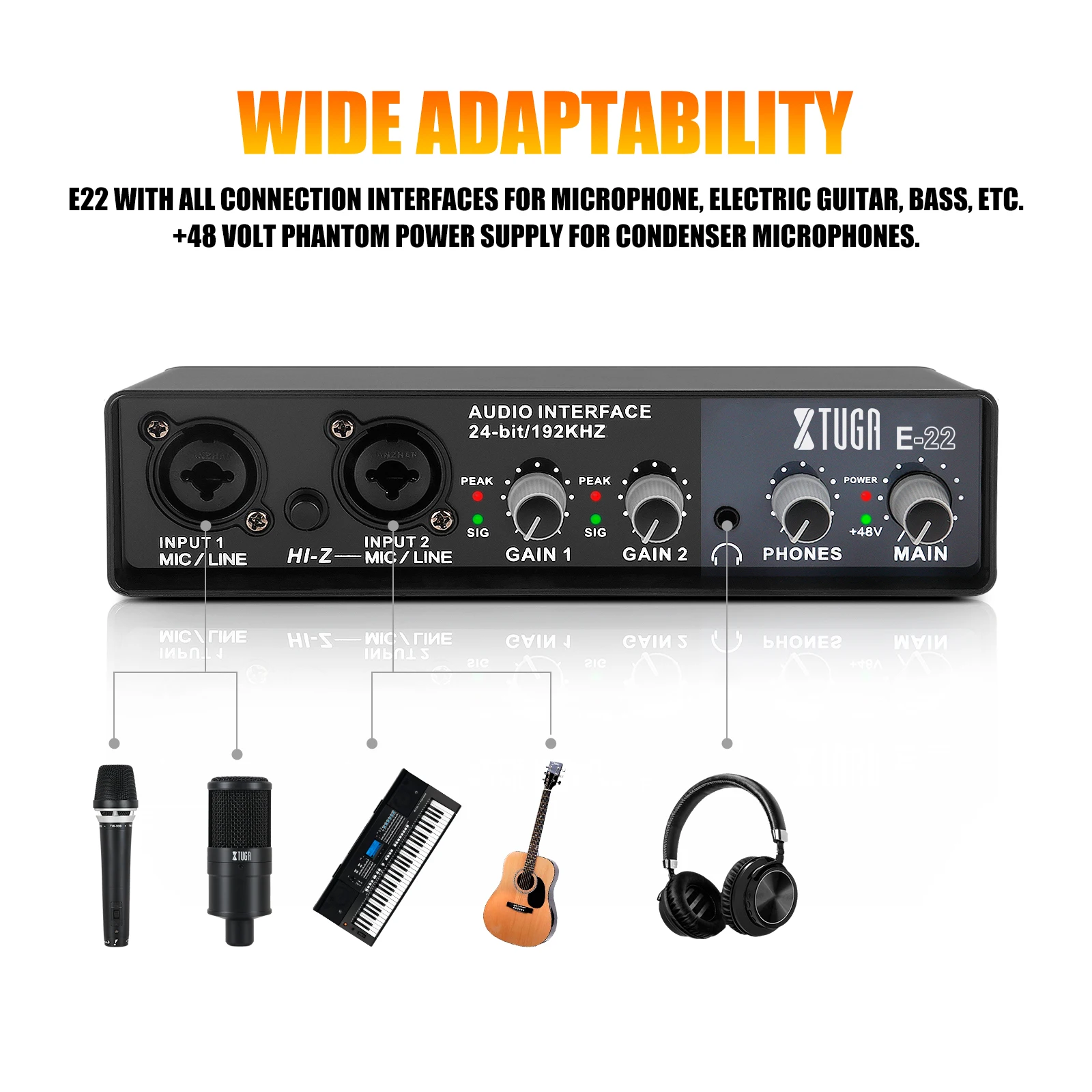 xtuga e22 audio interface soundkarte mit überwachung elektrische gitarre live aufnahme professional sound karte für studio singen free glo