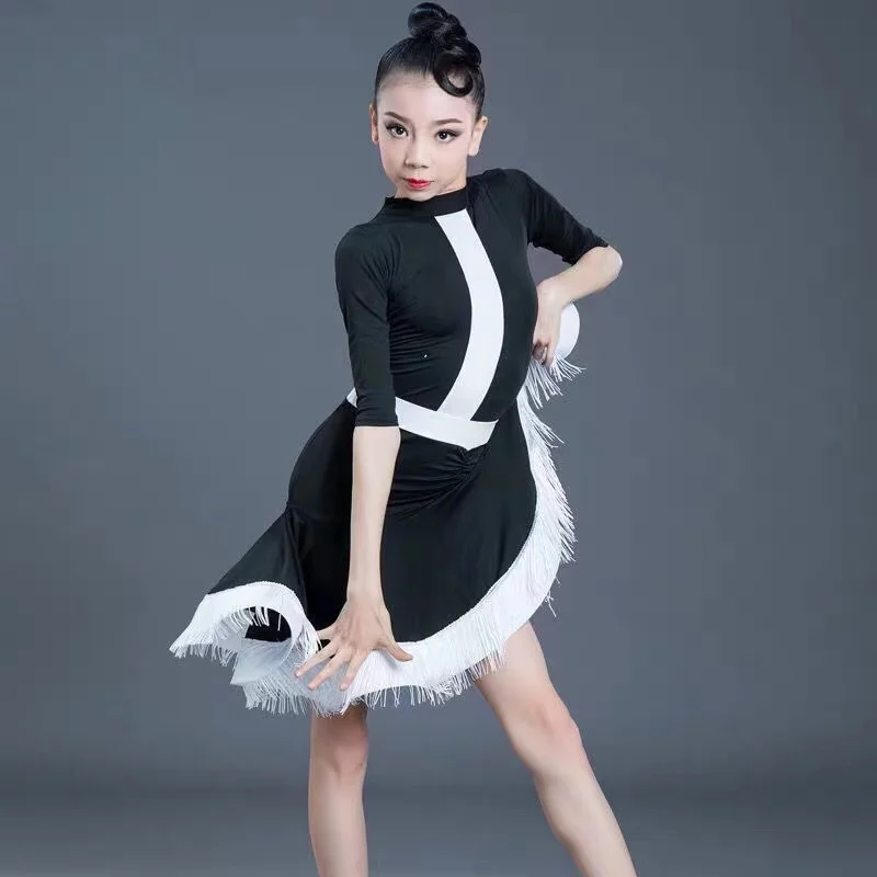 Новинка детское платье для латиноамериканских танцев одежда с бахромой костюм