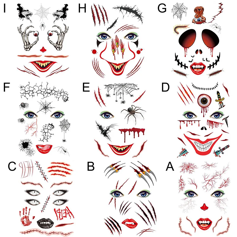 

Новый 2 шт Водонепроницаемый Хэллоуин Поддельные лицевая наклейка тату фестиваль Искусство Макияж лица украшения