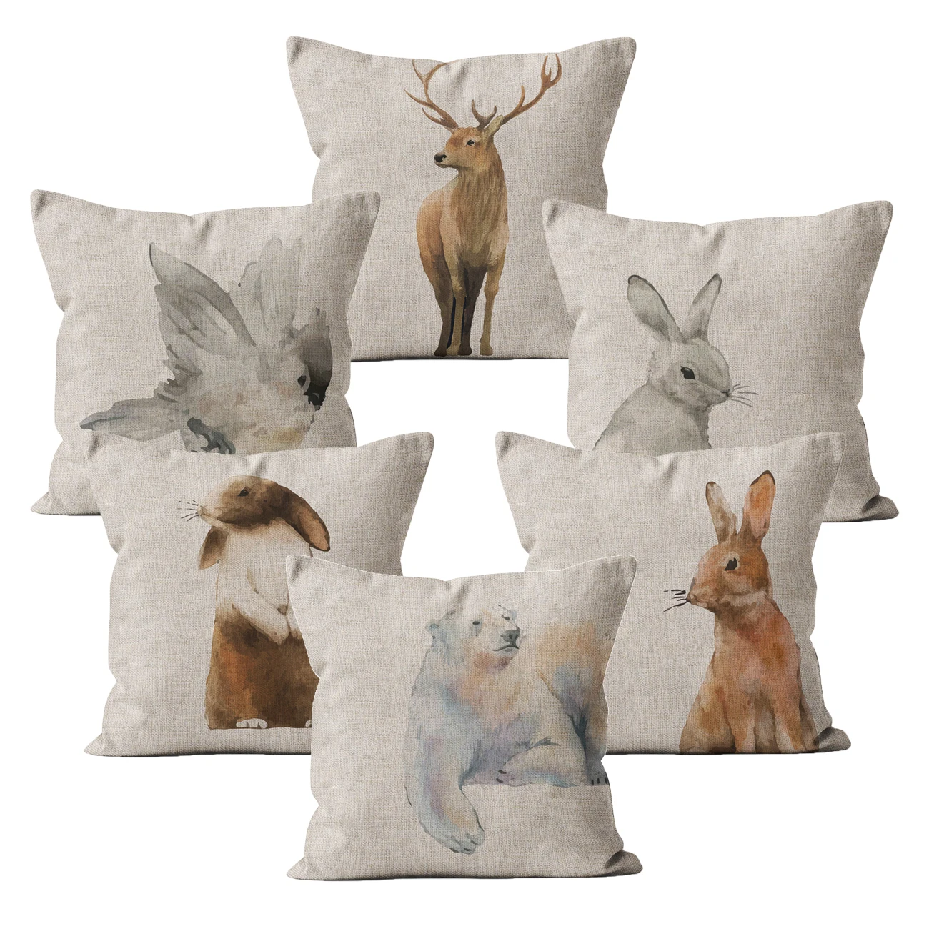 

Animal Home Decoration Modern Cute Rabbit Pillow Case Plain Pillowcases Decorate 40*40 45*45 Beige Linen Sofa Cushion Cover