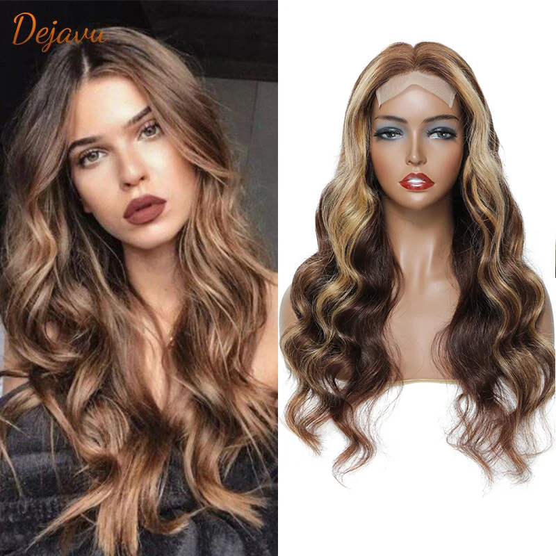 

4/27 парик из хайлайтера, бразильский парик из волнистых волос на сетке спереди, парики из человеческих волос, медовая блондинка, парик с Омбр...