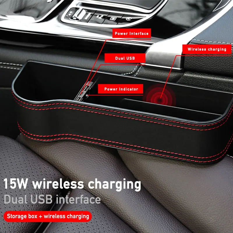 Car Seat Gap Storage Box Interior Auto Dual USB Charger Wireless Charging Side Organizer Automobiles Goods Accessories | Автомобили и