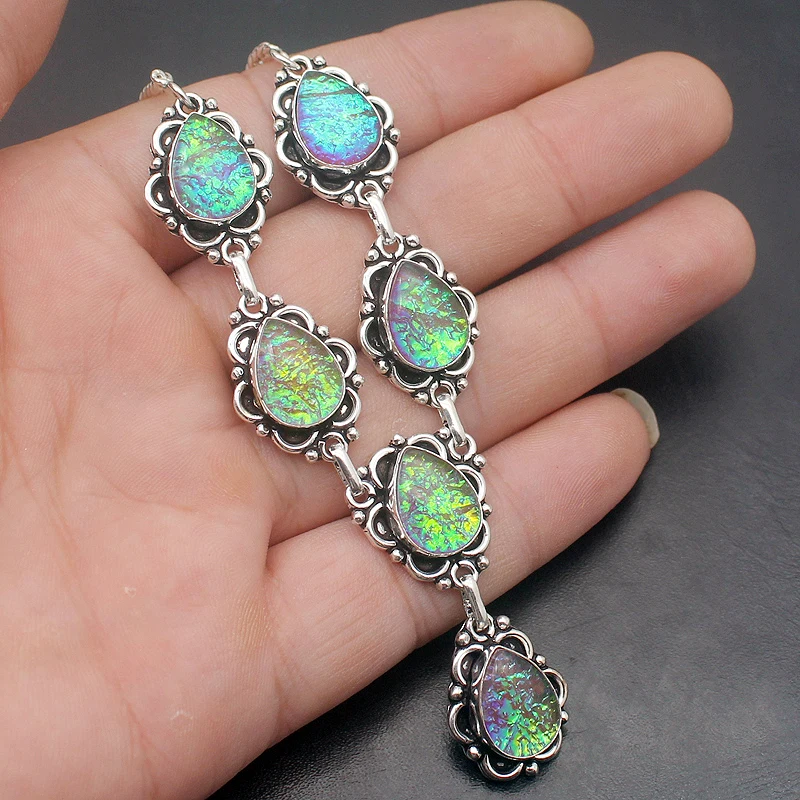 

Elegant Unique New Dichroic Glass Gifts 925 Sterling Silver Color Charm Pendant Necklace Women Jewelry 17.5 Inch H319