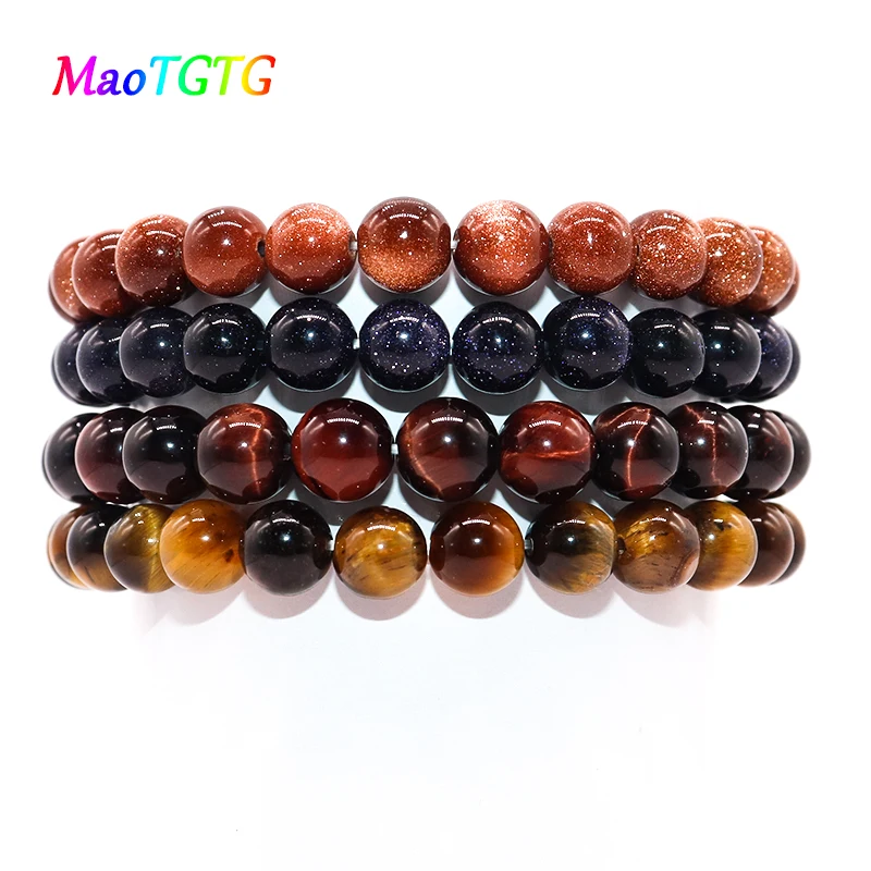 

Natural Stone Bracelet For Women Men Golden\ Blue Sand Stone Tiger Eye Stone Handmade Couples Bracelets Creative Gifts
