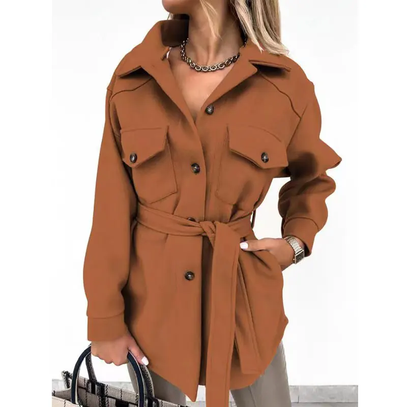 

Женское кружевное пальто, элегантное однотонное пальто из смешанной шерсти с длинным рукавом и отложным воротником, Осень-зима 2021