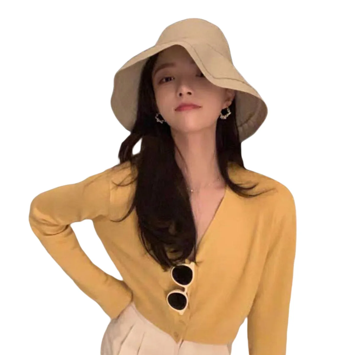 

Fashion Women Solid Color Cardigan Jacket Knitted Long Sleeve V-neck Outerwear Spring Autumn Casual Style Short Tops