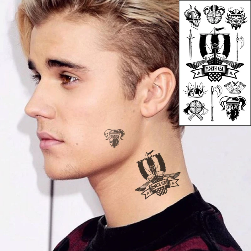 Водостойкая Временная тату наклейка рог шляпа воин нож топор меч Северное море