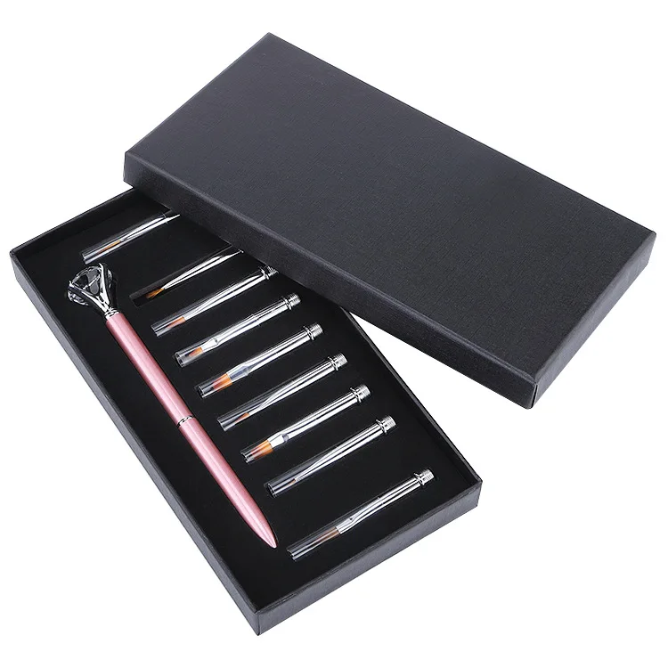 

Nail Brush for Manicure Gel Brush for Nail Art 10Pcs/Set Changeable Metal Rhinestone Nail Art Brush Pen