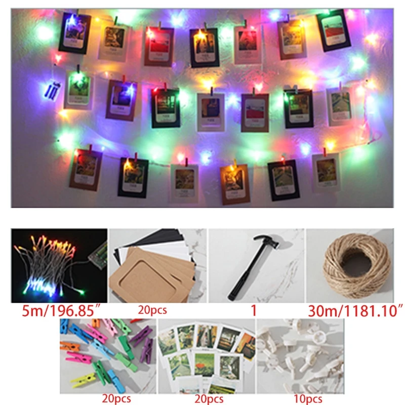 

Punch-Free Hemp Rope Clip Photo Light Wall Combination Creative Room Layout Decoration