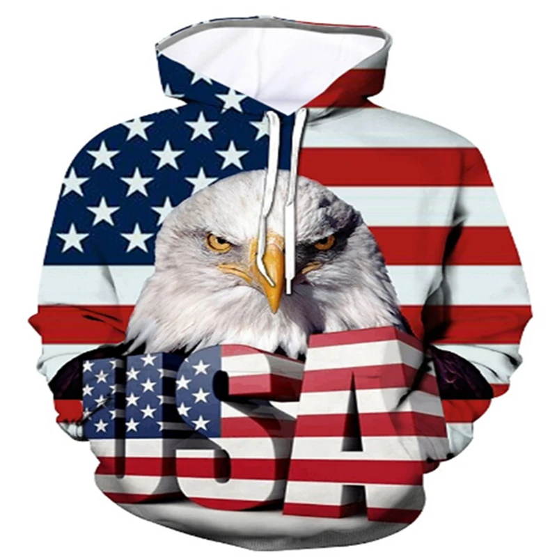 

Classic Design American Flag 3D Hoodie Sweatshirt Men's Hooded 3D Printing American Eagle Spring and Autumn Cotton Pullover Amer