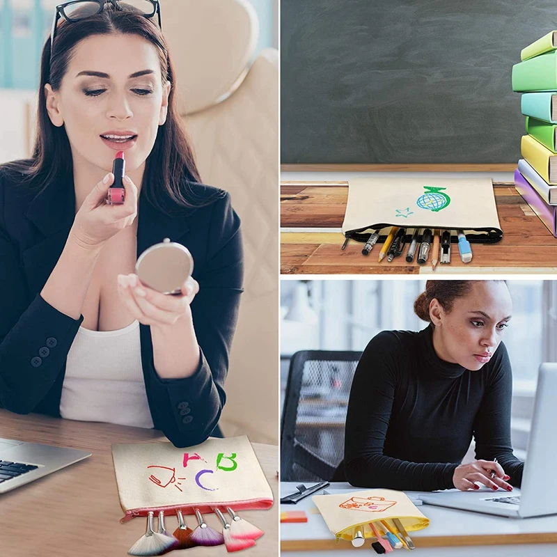 

Canvas Zipper Pouch Bag Canvas Pencil Pouch Canvas Makeup Bag, Blank Canvas Pencil Canvas Cosmetic Bag for Travel DIY