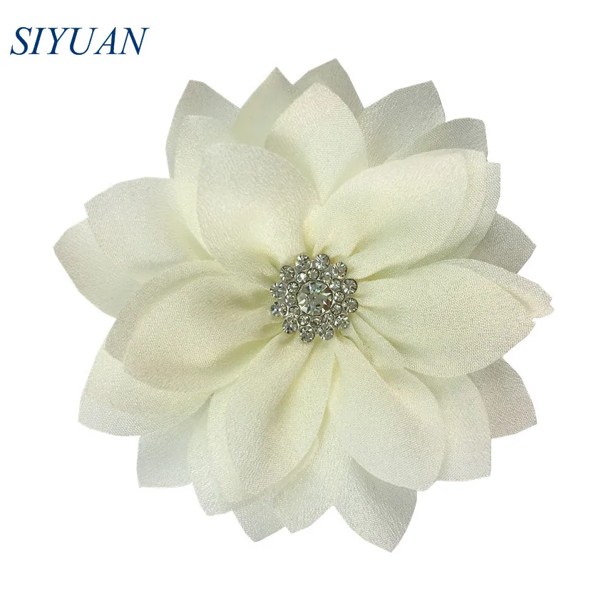 6-ivory 50pcs/lot 9cm Multy Layer Fabric Flower with Rhinestone Chic Lotus Flower Kids Lovely Headwear Accessories High Quality TH300 - Цвет: 6-ivory
