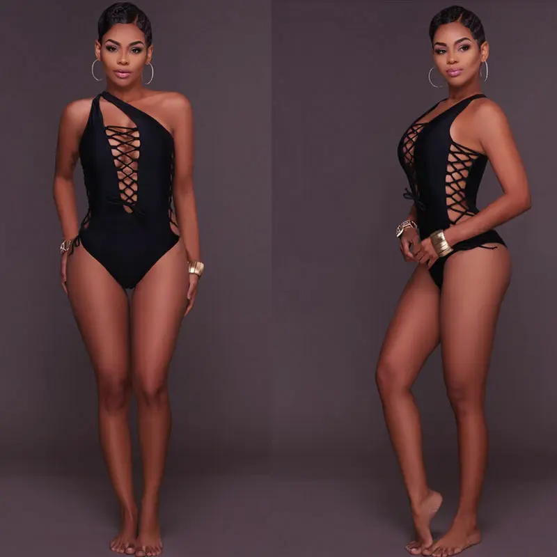 

hirigin 2020 Women One Piece Swimsuit Push Up Bikini Padded Bra Backless Buckle Bandage Swimwear Beachwear Bathing Suit