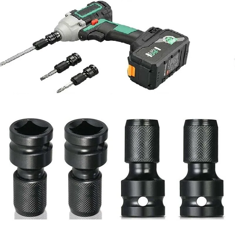 

4Pcs Impact Adaptor 1/2 Square Drive To 1/4 Hex Shank Socket Adapter Relea D4Y2 Black Steel 1/4 Inch Hex Shank Cordless Drills