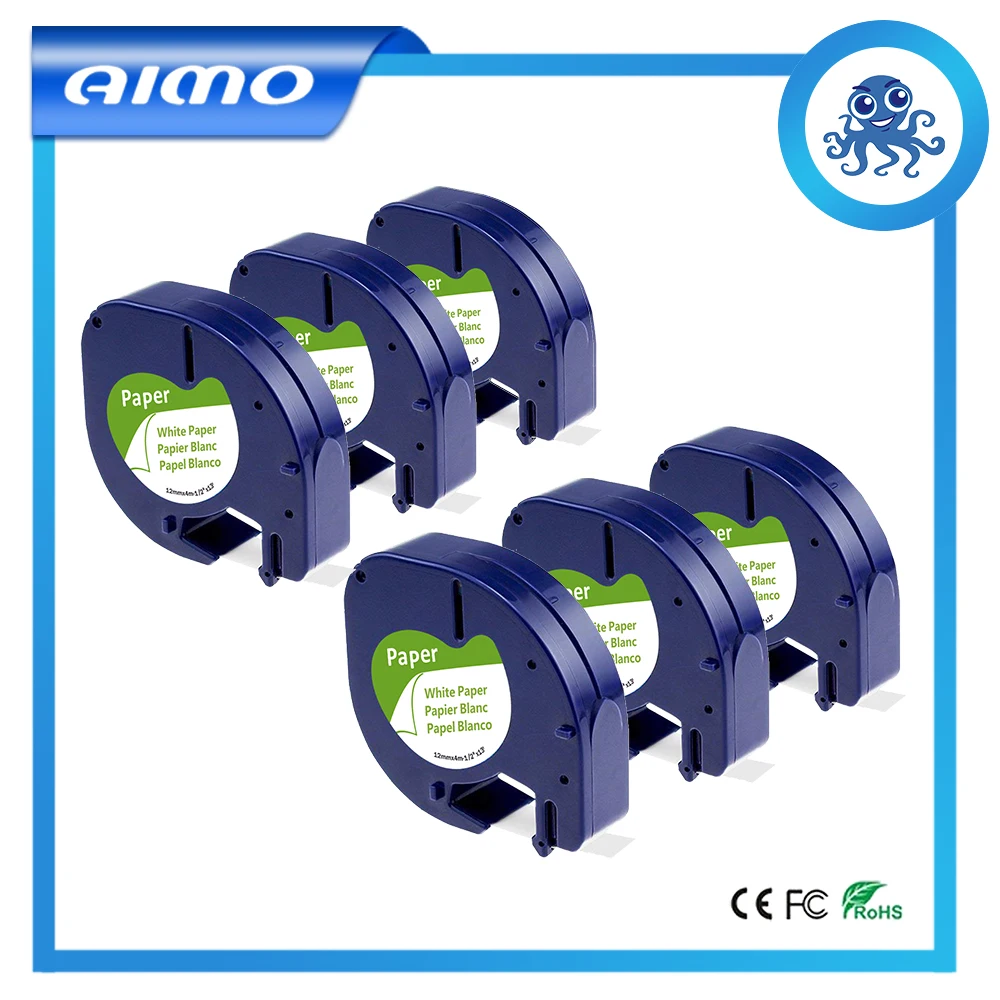 6 шт./лот совместимая лента Dymo letratag 91200 бумага для этикеток 12 мм x 4 м черная на белой