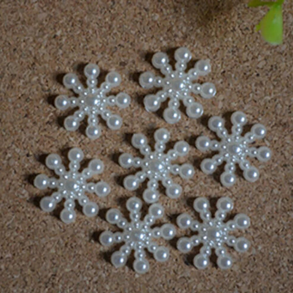 

100x Snowflake Flat Back Pearl Embellishments Christmas Craft DIY Tools