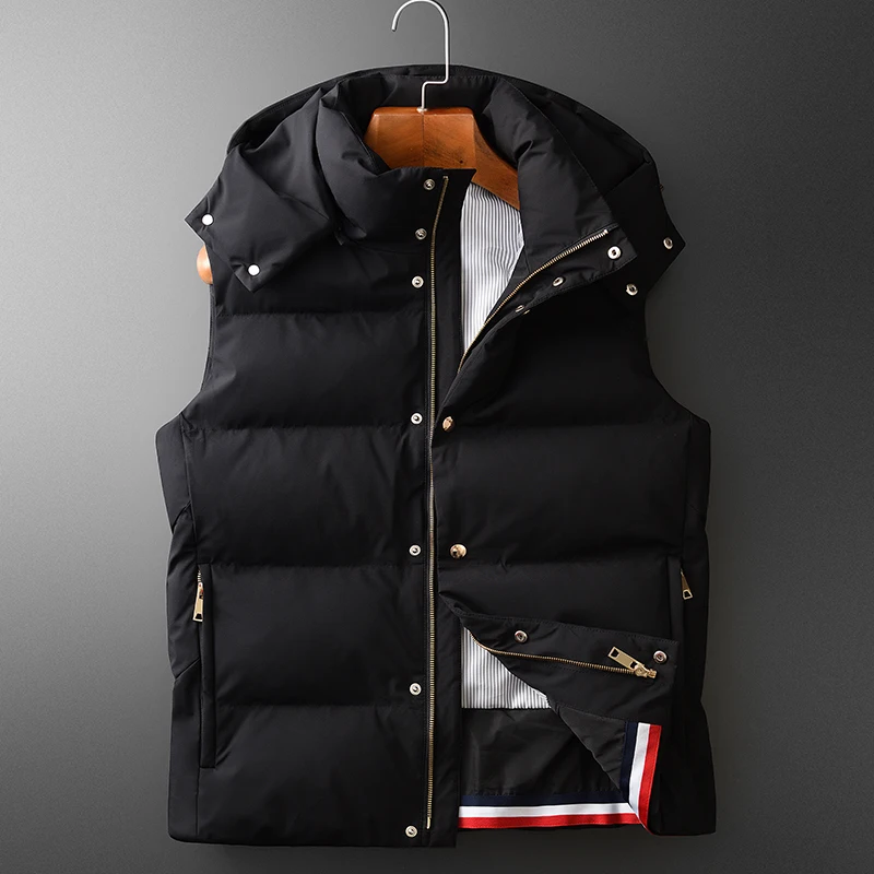 Minglu протектор добавить наполнитель Толстый жилет класса люкс с капюшоном черный