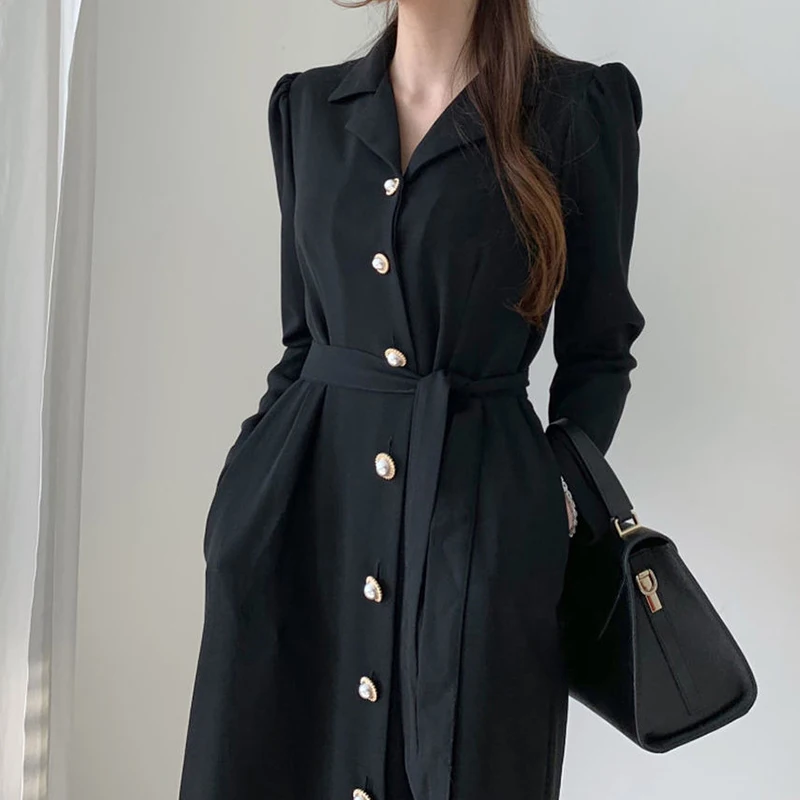 Gaganight Elegant Women Maxi Shirt Dress Long Sleeve Single Breasted Fashion Dresses Office Lady Korean Chic Vestidos Plus Size | Женская