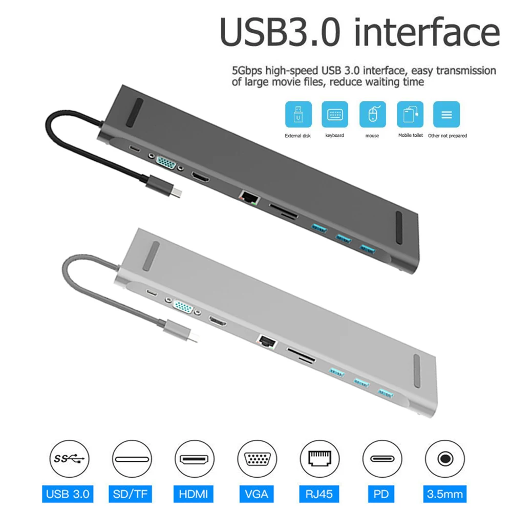 10 в 1 USB концентратор для HDMI VGA 3 0 RJ45 5 мм|Док-станции ноутбуков| |