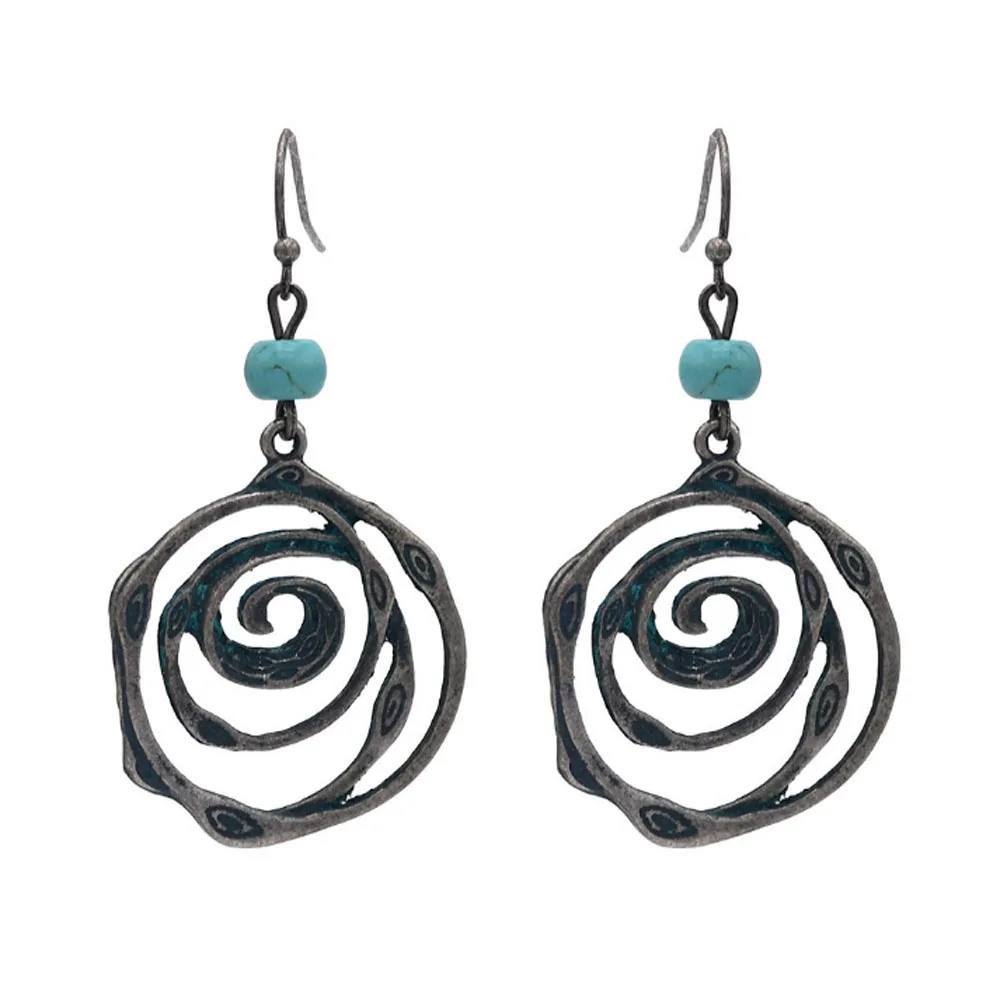 2018 модные антикварные винтажные спиральные висячие серьги с камнями для