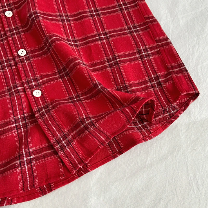 

Men Shirts Large Size 4XL Plaid Single Breasted Turn-down Collar Pockets Long Sleeve Retro Japanese Style Loose Casual All-match