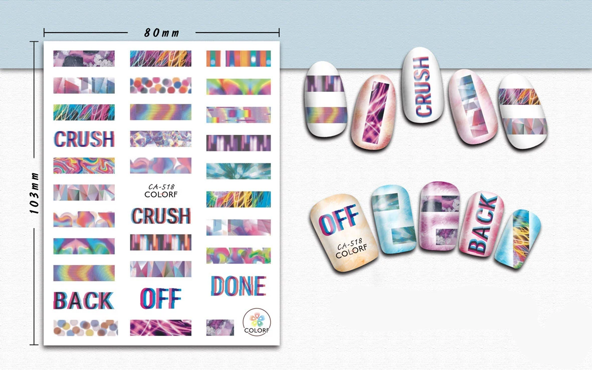 

3D Stickers for Nails Color Square Stripe Letter Nails Art Decoration Manicure Sticker Decals Slider Nail Foil Tips Accessories