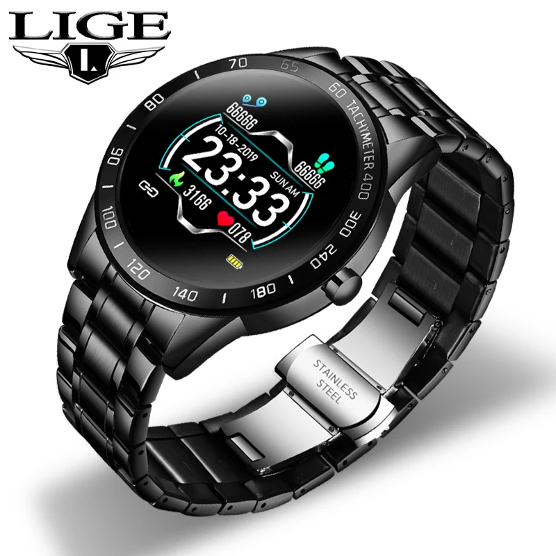LIGE Smart Watch Men Fitness Tracker IP67 Waterproof Heart Rate Blood Pressure Pedometer For Android ios Sports smartwatch +Box lige new ladies smart watch heart rate blood pressure monitoring fitness tracker sports female smart watch male for android ios