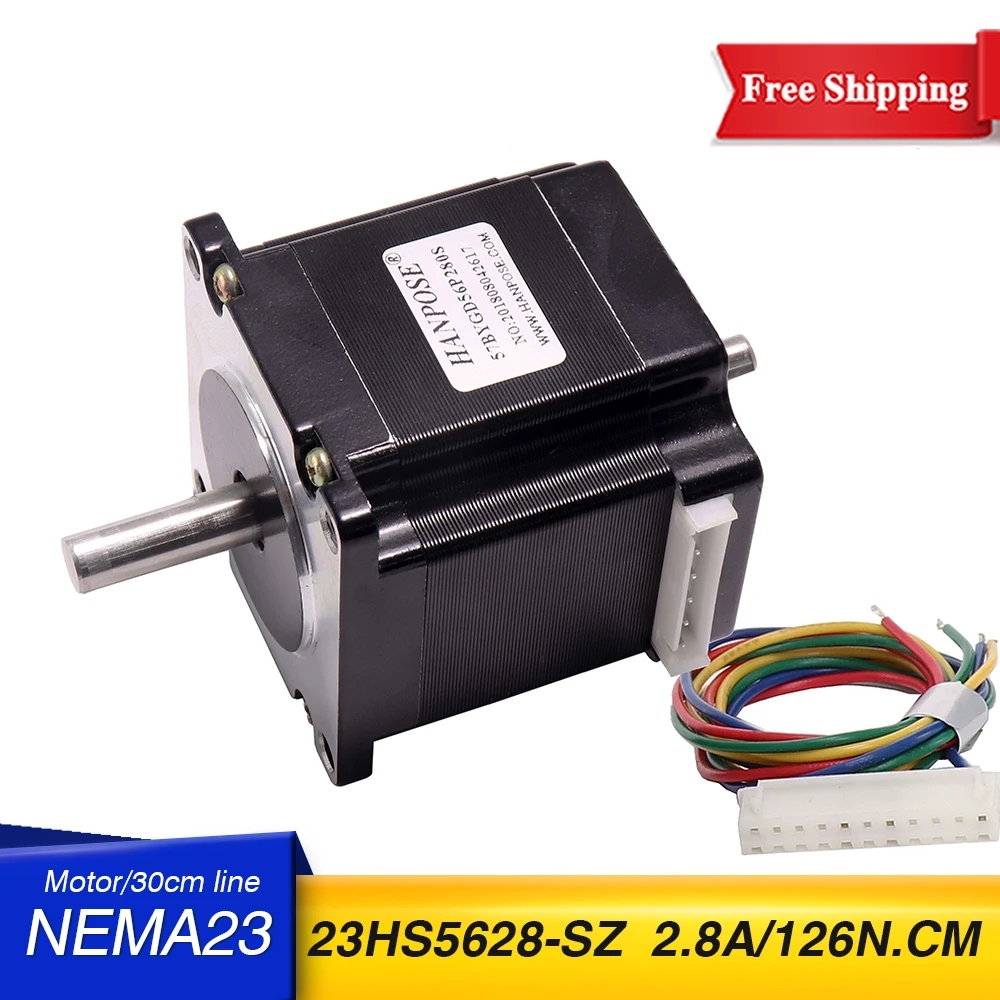 Шаговый двигатель 23HS5628-SZ nema23 126N.cm 2.8A 178oz-in 56 мм двойной диаметр вала ручной работы