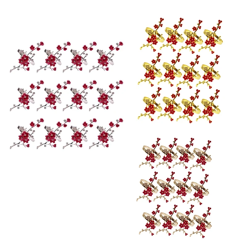 

12 шт. кольцо для салфеток с кристаллами цветка сливы, застежка для салфеток, используется для свадьбы Вечерние, ужина, Рождества, празднично...