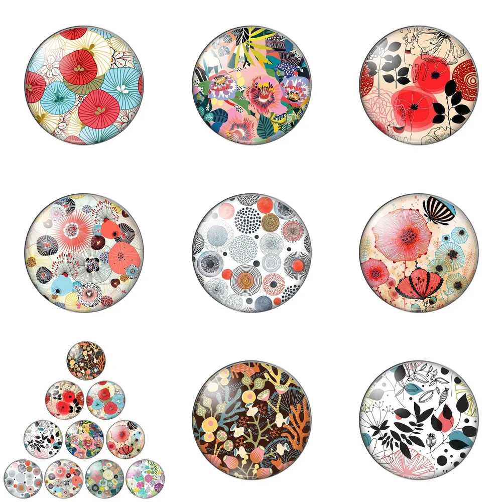 

Art Creative Flowers 10pcs Mixed 12mm/14mm/16mm/18mm/20mm/25mm/30mm Round Photo Glass Cabochon Demo Flat Back Making Findings