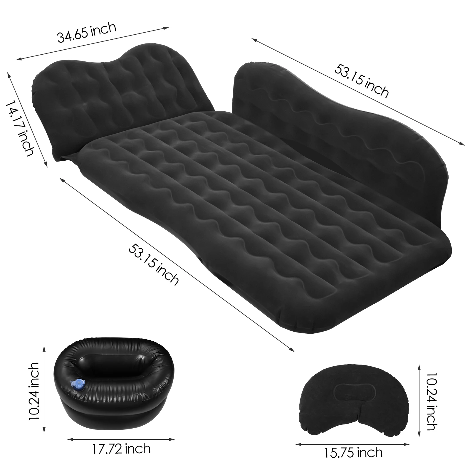 Автомобильный надувной матрас с двумя поддерживающими подушками и воздушным