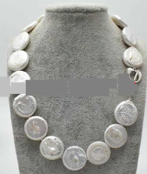

Rare Huge 20mm Genuine Baroque White Coin Pearl Necklace