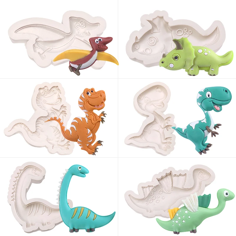 

6pcs/set Dinosaur Fondant Silicone Mold Cartoon Animal Chocolate Cake Decorating Tools DIY Baking Molds