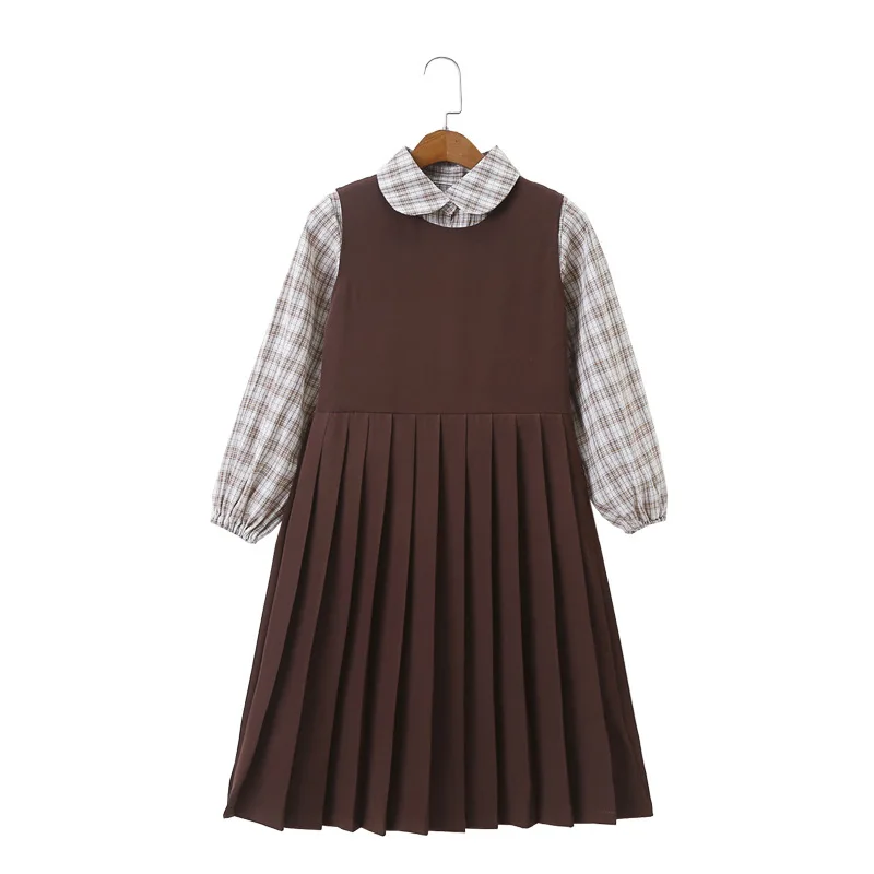 

Boutique girls' suits 2021 new autumn clothes plaid shirt strap dress fashion two-piece suits big children and teenagers 3-12