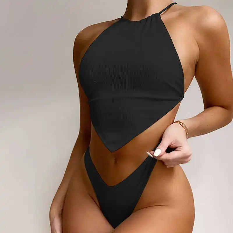

Rinabe Halter Bikinis 2021 Micro Sexy String Swimsuit Female Folds Bandage Bikini Set Thong Leopard Swimswear Women Bath Suit