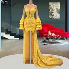 Runaway прозрачное женское платье со шлейфом и длинными расклешенными рукавами арабский Дубайский дизайн платье для выпускного вечера 2022 вечернее платье знаменитости