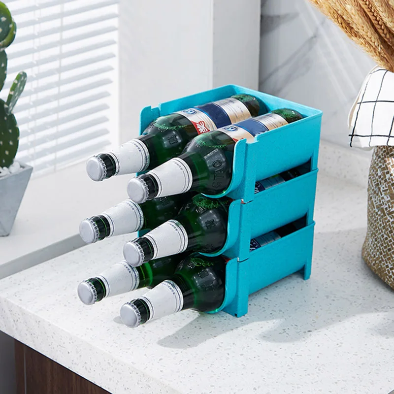 

Free-Standing Plastic Water Bottle Wine Rack Storage Organizer Stackable Rack for Kitchen Countertops Pantry Fridge