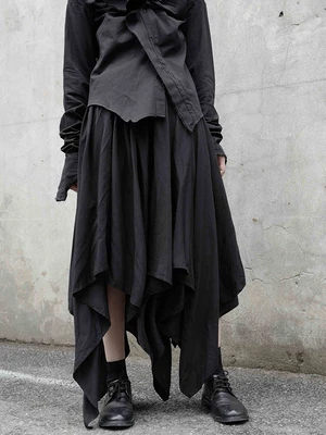 Самодельные Ямамото стиль нерегулярные Асимметричный черное платье средней